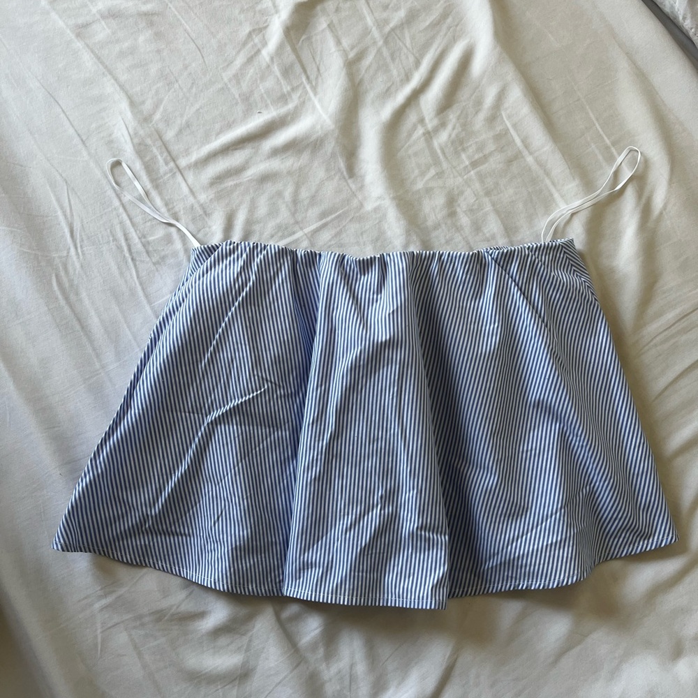 Babaton Blue & White Striped Cropped Strapless Top